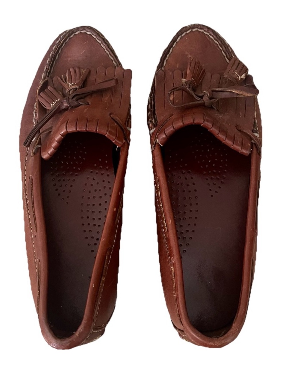 Vintage Dexter Women's 6.5 M Brown Leather Kiltie Tassel Loafers Made in USA 80s